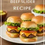Juicy beef slider recipe with melted cheese and toppings on mini buns – perfect party food