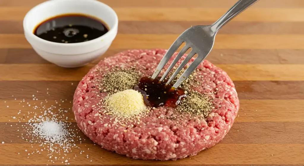 Sprinkle the salt, pepper, garlic powder, and onion powder evenly over the meat