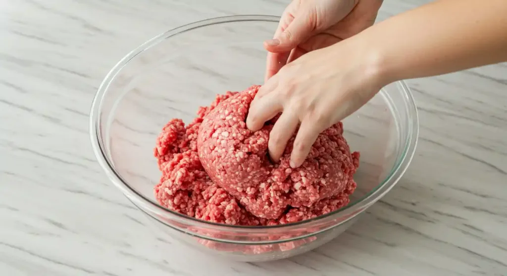 ground beef in a mixing bowl