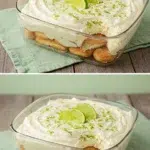 Key Lime Tiramisu with recipe card overlay and lime zest garnish