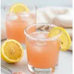 Pink salt trick recipe card with drink and ingredients