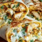 Cheesy garlic chicken wraps close-up with melted cheese