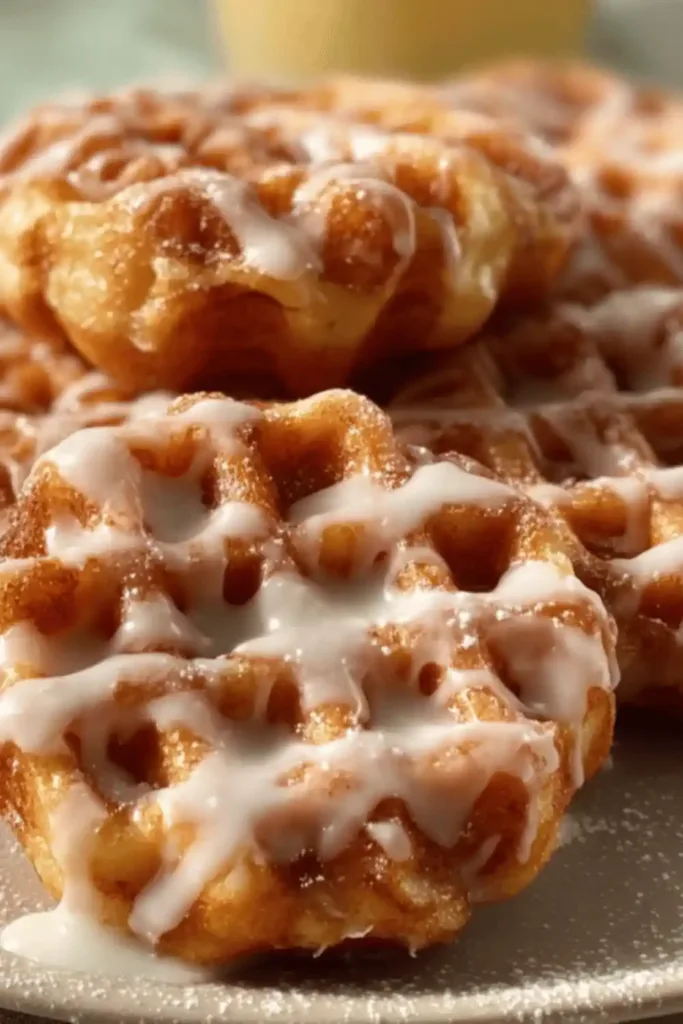 Waffle iron cooking apple fritter batter to golden perfection