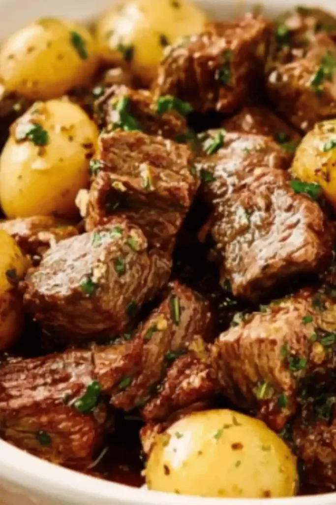 Crockpot Garlic Butter Beef Bites with Potatoes