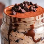 Delicious brownie batter overnight oats with chocolate and nuts