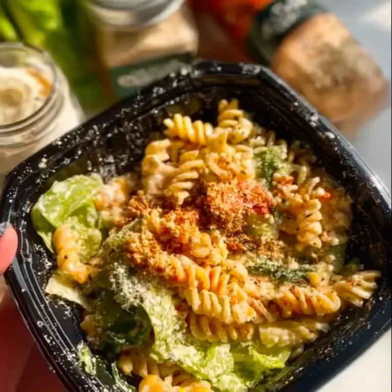 Delicious Chicken Caesar Pasta Salad with grilled chicken and caesar dressing