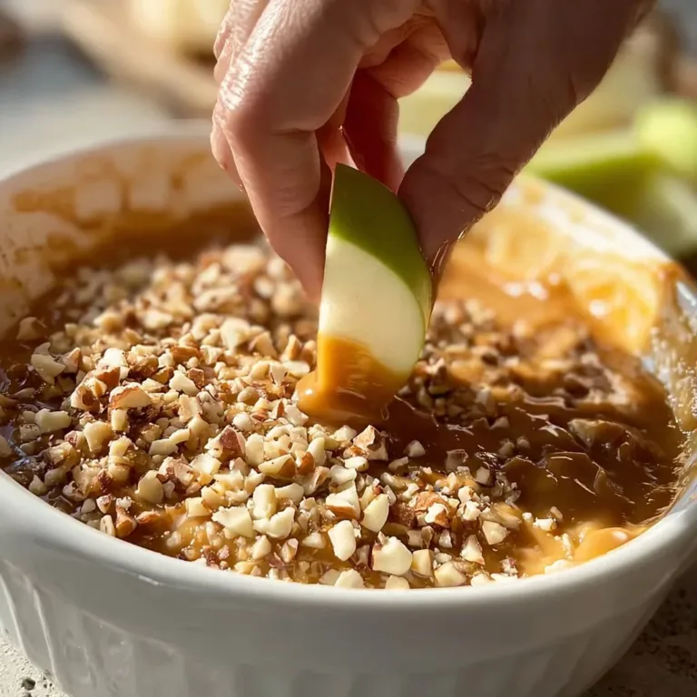 Delicious cream cheese caramel apple dip served with fresh apple slices