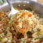 Delicious egg roll in a bowl dish with colorful vegetables and savory sauce.
