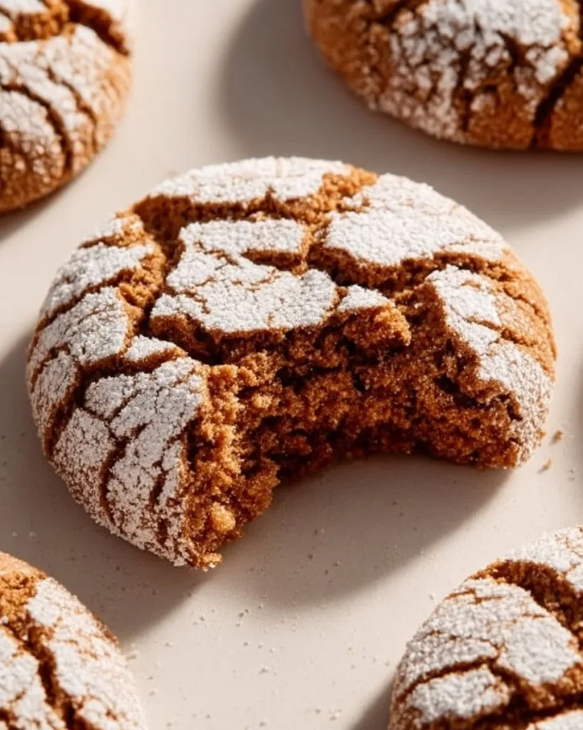 Delicious gingerbread crinkle cookies with powdered sugar on top