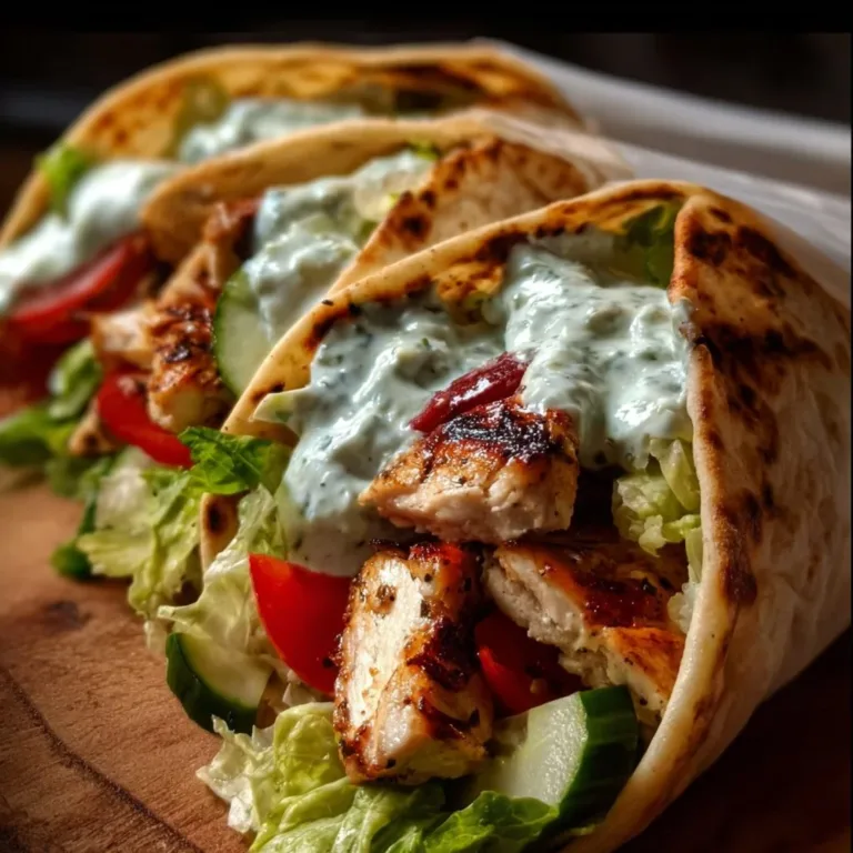 Delicious Mediterranean chicken gyros with fresh vegetables and sauces