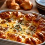 Delicious overnight croissant casserole ready for breakfast