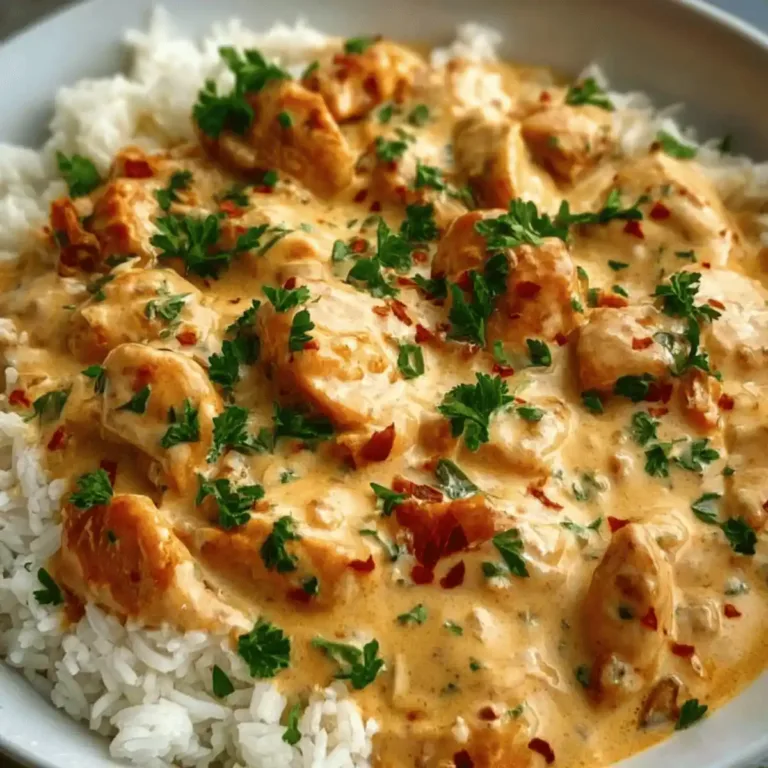 Delicious creamy smothered chicken served with rice