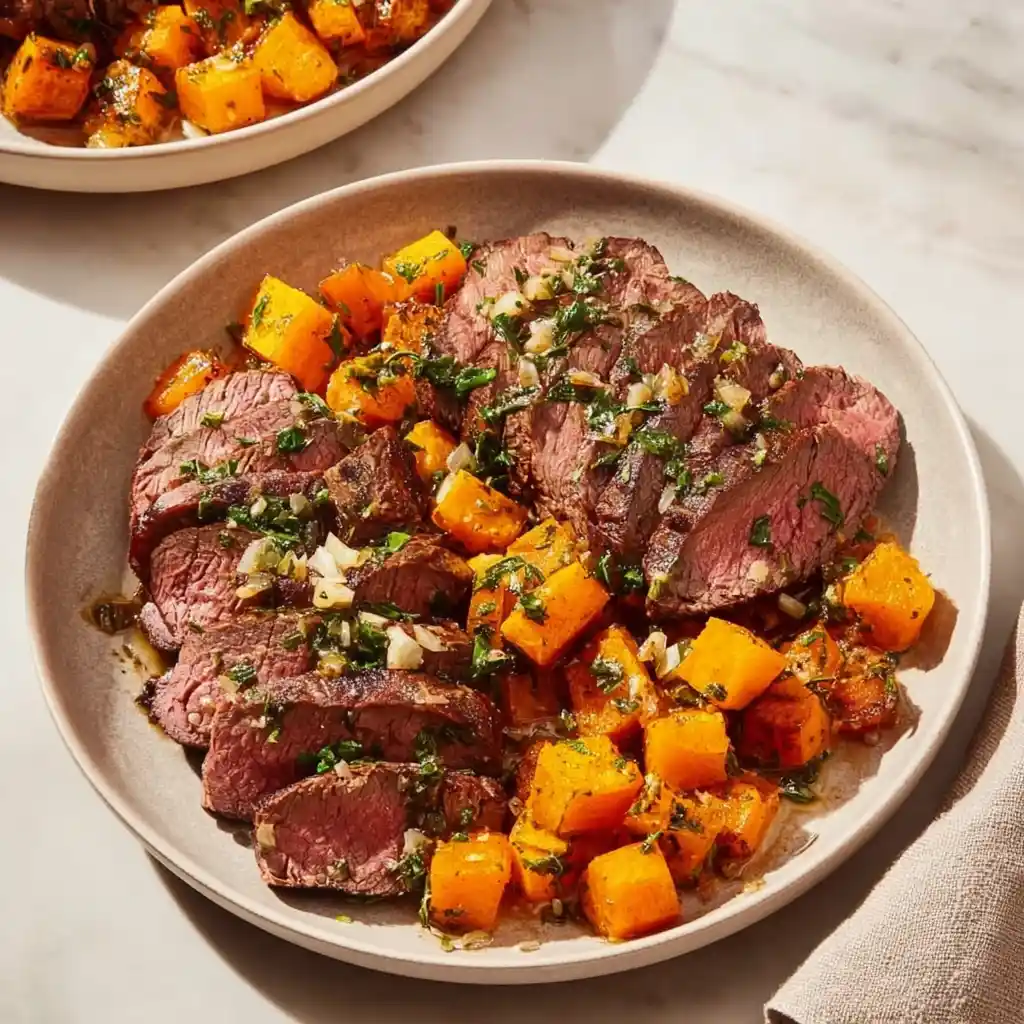 Butternut Squash Garlic Herb Steak recipe