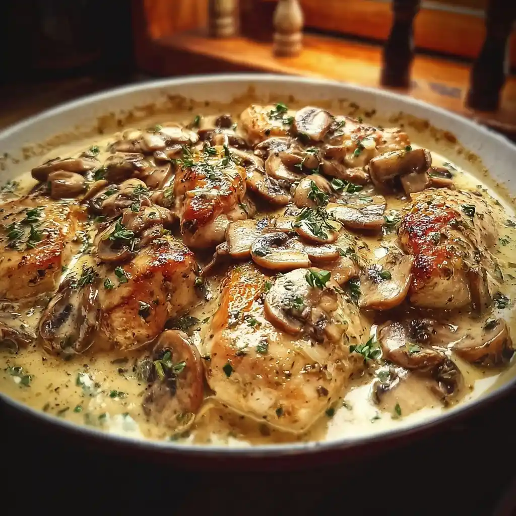 Creamy Garlic Chicken Mushrooms recipe