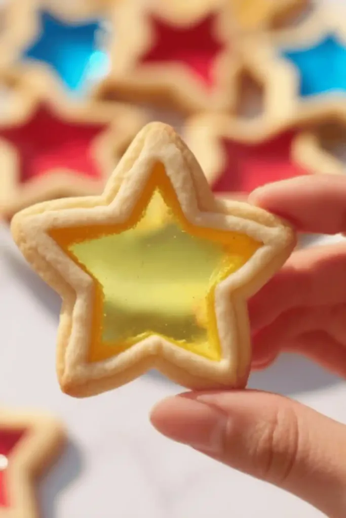 Rolling out sugar cookie dough and cutting out shapes for stained glass cookies.