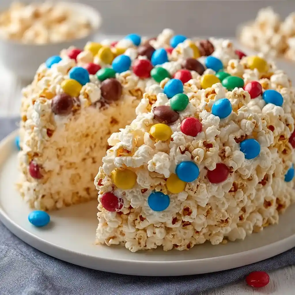 No Bake Popcorn Marshmallow Cake
