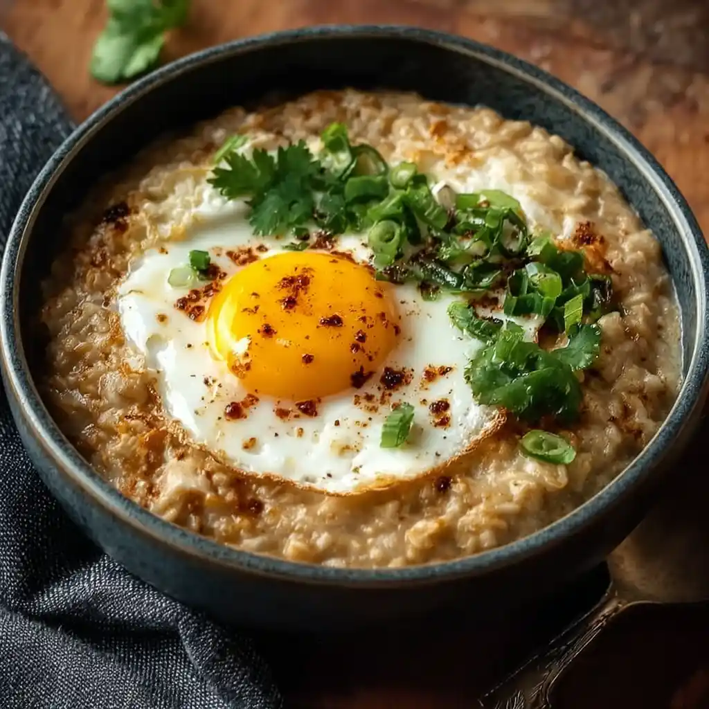 Savory Oatmeal with Miso, Cheese, and Egg recipe
