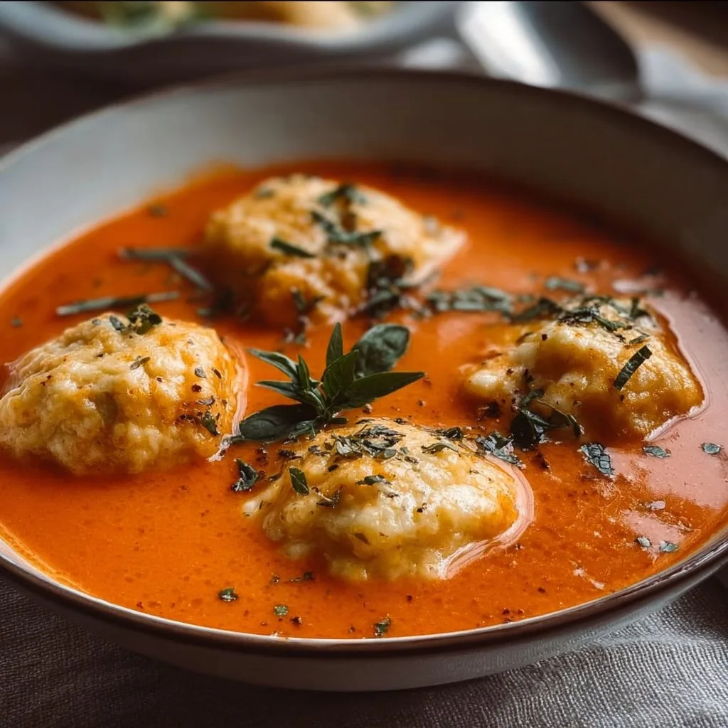 Creamy Tomato Soup with Cheesy Dumplings