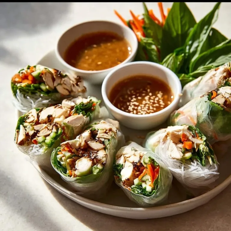 Delicious authentic Vietnamese Chicken Summer Rolls with fresh ingredients