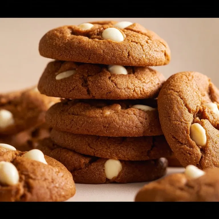 Bakery style gingerbread cookies with white chocolate chips on a plate