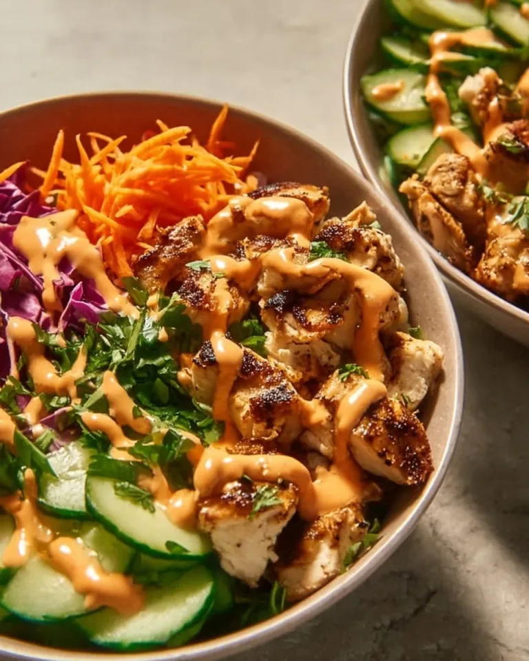 Delicious Bang Bang Chicken Bowl featuring spicy chicken and fresh vegetables