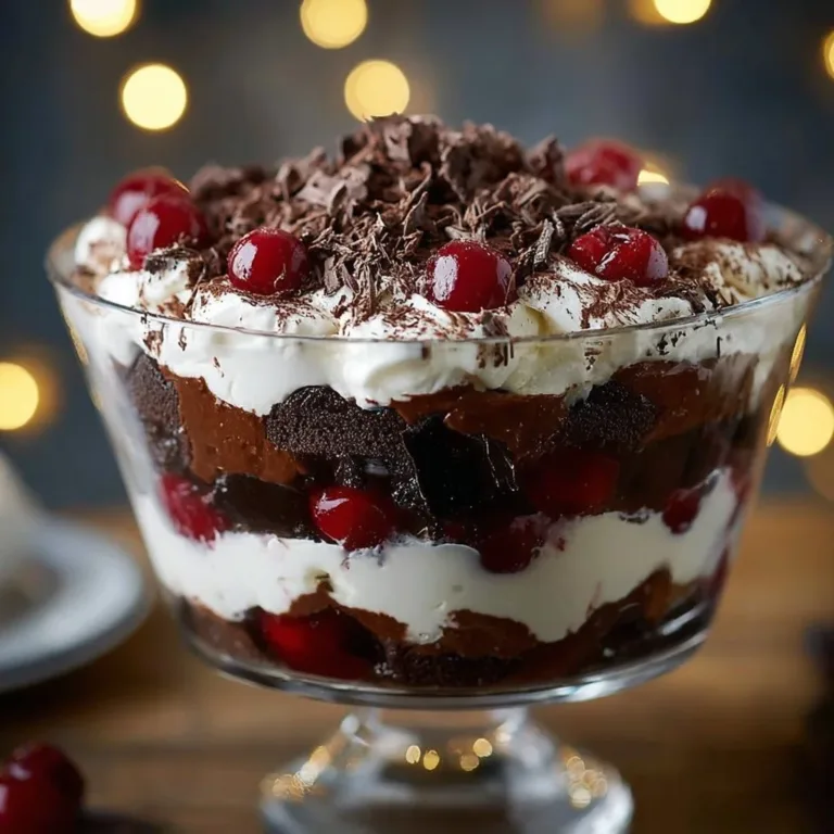 Delicious Black Forest Trifle with cherries and chocolate layers for Christmas