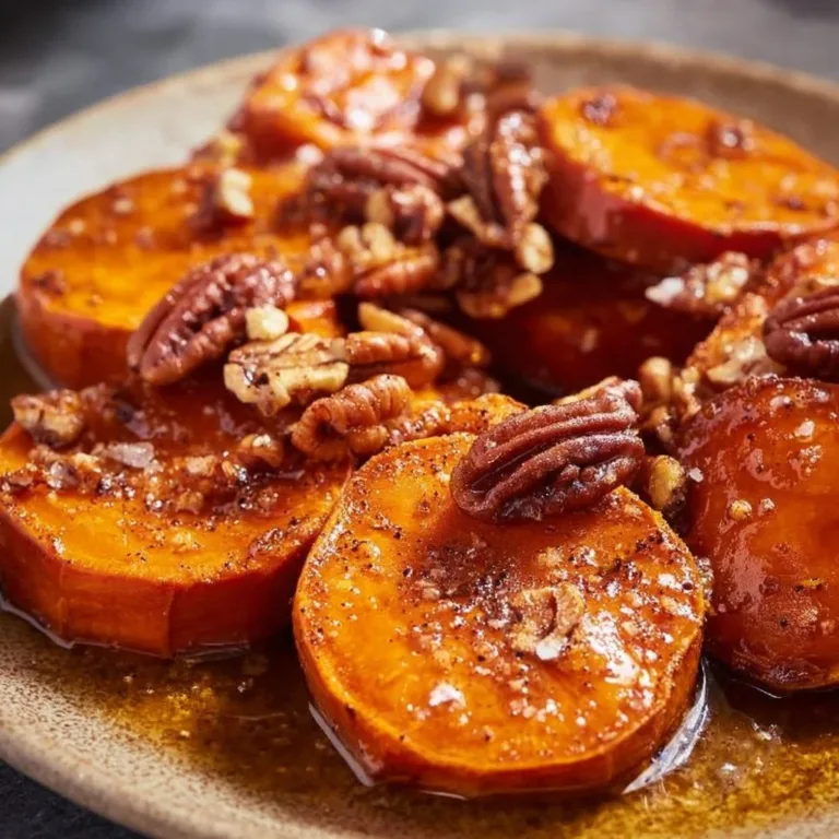 Bourbon Sweet Potatoes garnished and served in a dish