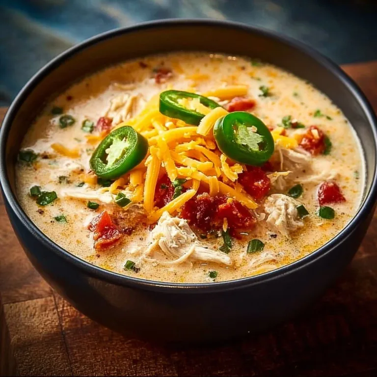 Delicious Chicken Jalapeno Popper Soup garnished with jalapenos and cheese