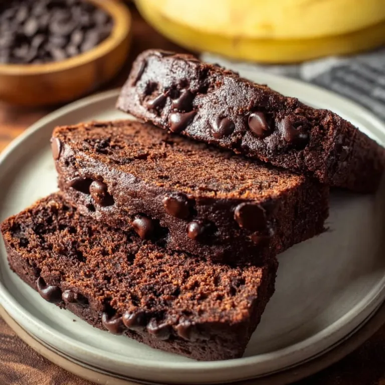 Loaf of Chocolate Espresso Banana Bread with chocolate chips and espresso beans