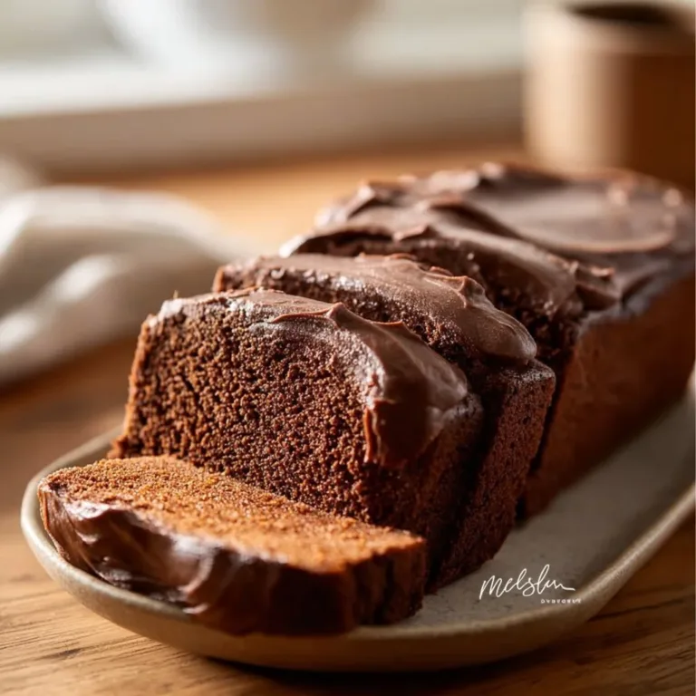 Deliciously moist Chocolate Yogurt Loaf served on a plate