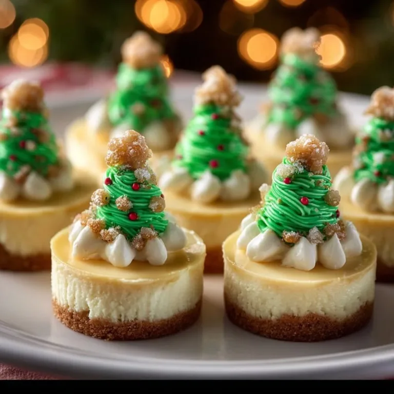 Christmas mini tree cheesecakes decorated for the holiday season