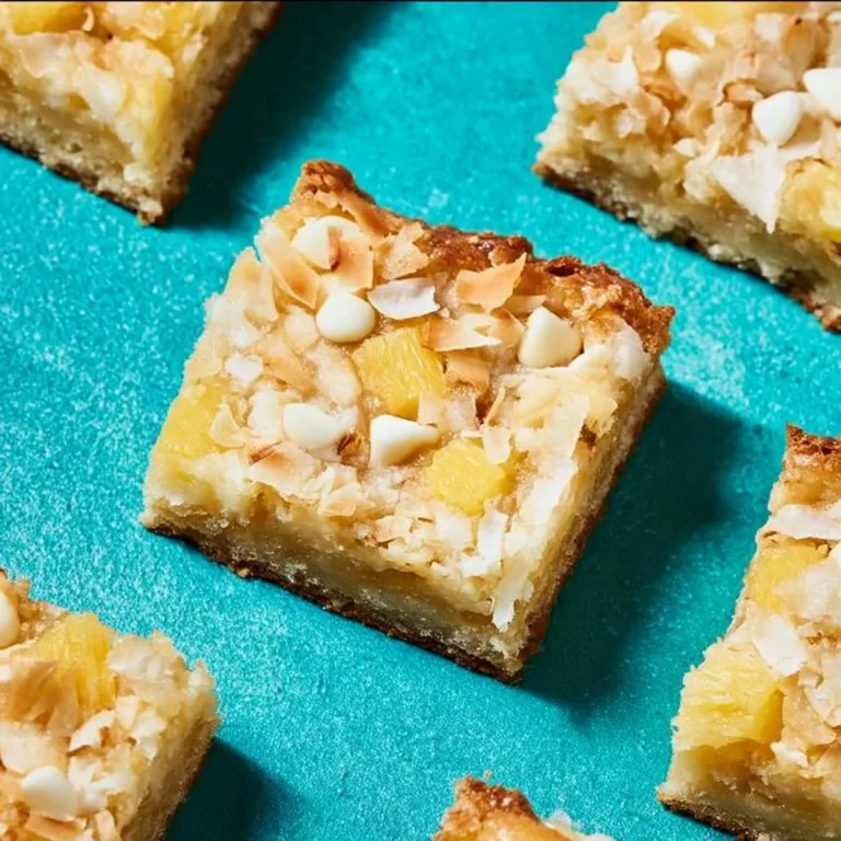 Delicious Coconut Pineapple Macadamia Dessert Bars on a platter