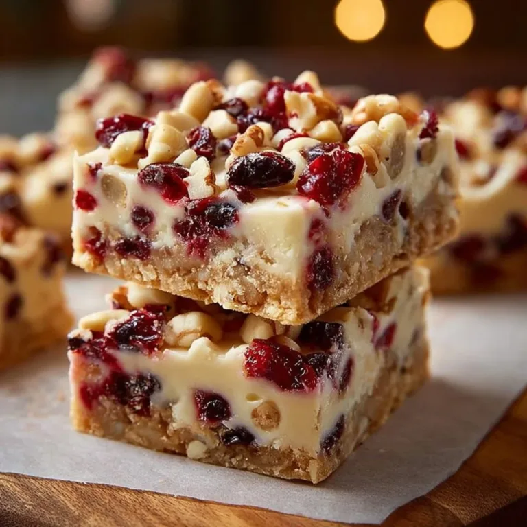 Delicious Cranberry Bliss Bars topped with cream cheese frosting and cranberries