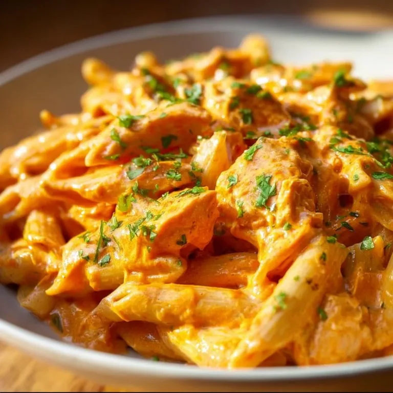 Crock Pot Buffalo Chicken Pasta served in a bowl with parsley garnish