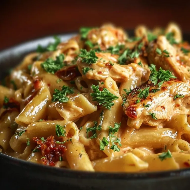 Crock Pot Creamy Cajun Chicken Pasta served in a bowl, garnished with herbs.
