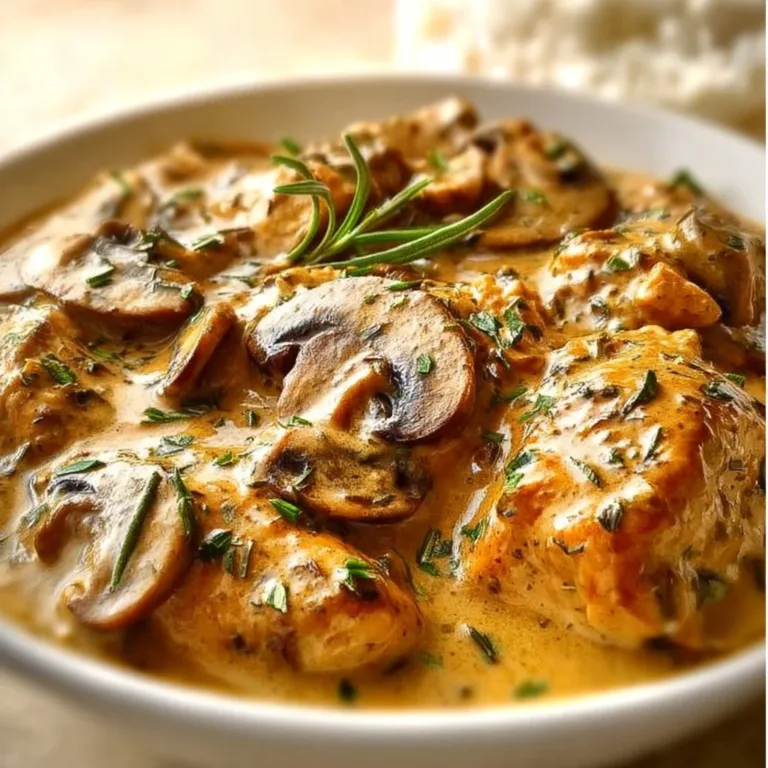 Crockpot Cream of Mushroom Chicken dish served on a plate