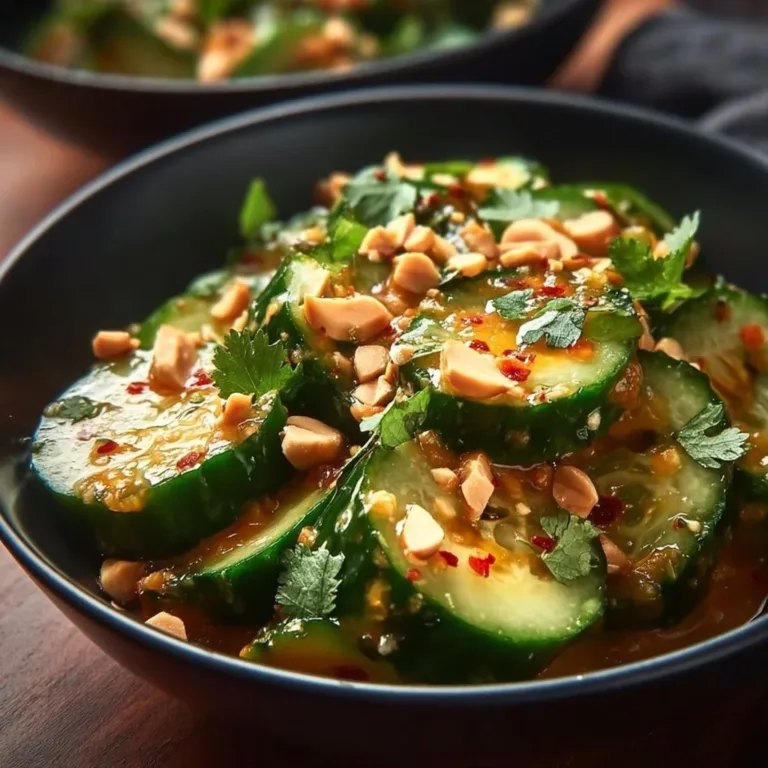 Cucumbers served in spicy peanut sauce for a flavorful dish.