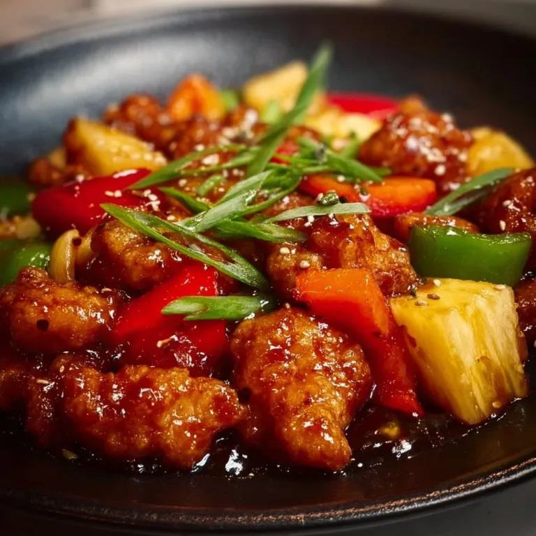 Homemade easy sweet and sour chicken served with rice and vegetables