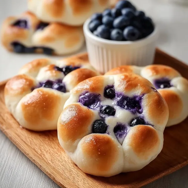 Fluffy cottage cheese blueberry cloud bread fresh out of the oven