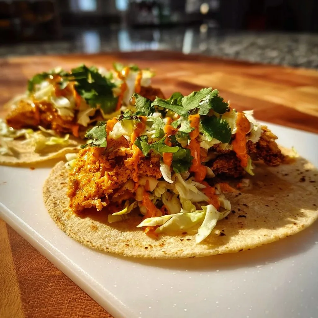 Buffalo chicken smash tacos