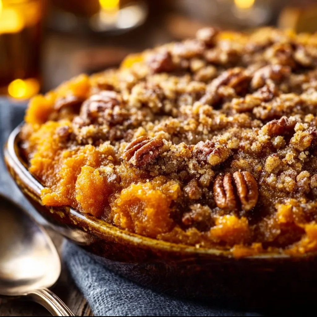 Sweet Potato Casserole with Butter Pecan Crumble Topping