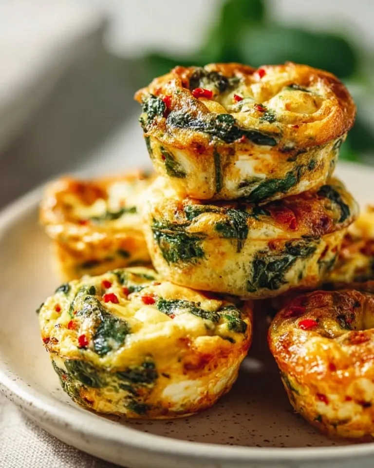High-protein egg bites with cottage cheese and spinach on a plate