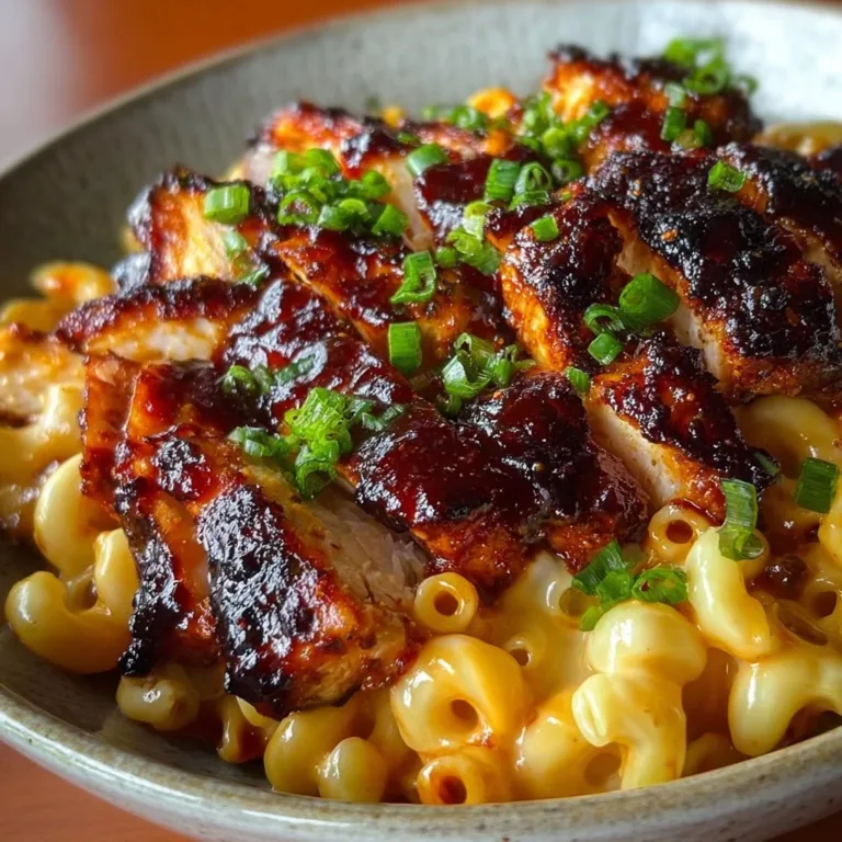 High protein honey BBQ chicken mac and cheese dish with a creamy texture