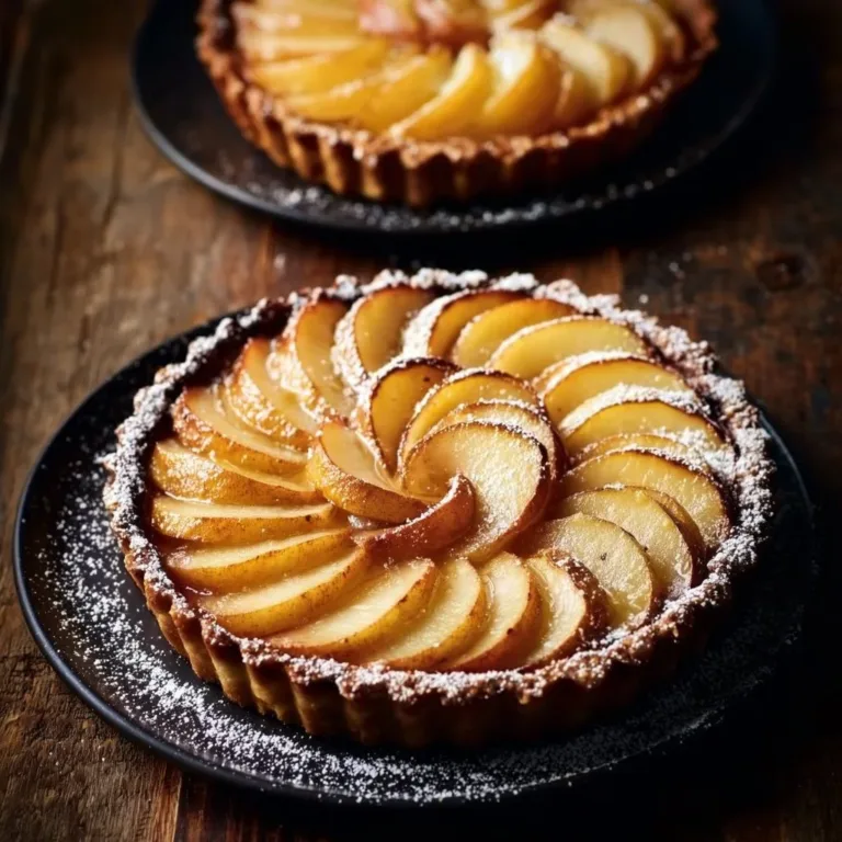 Irresistible quince and pear tart served with sweet cream ice cream on a plate