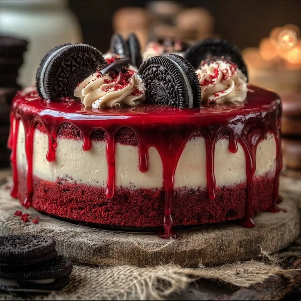 Decadent Oreo Red Velvet Cheesecake Drip Cake