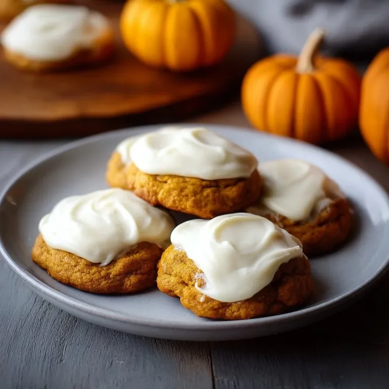 Delicious pumpkin cookies topped with creamy cream cheese frosting.