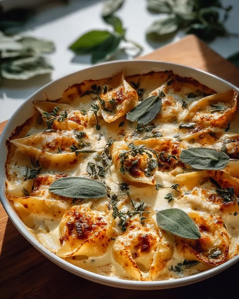 Creamy pumpkin stuffed pasta shells with Gouda and brown butter sage Alfredo sauce