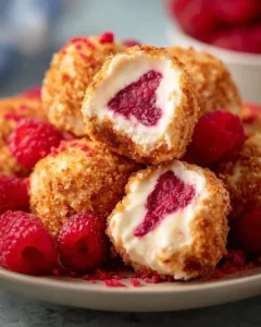 Delicious Raspberry Cheesecake Bites served on a white plate