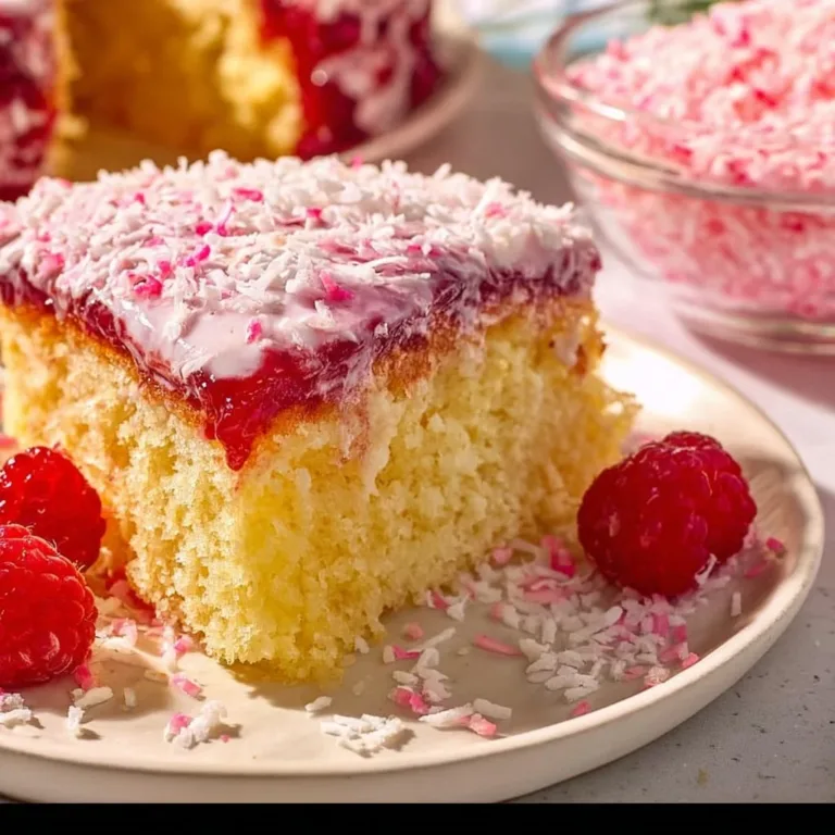 Raspberry Zinger Cake topped with fresh raspberries and creamy frosting