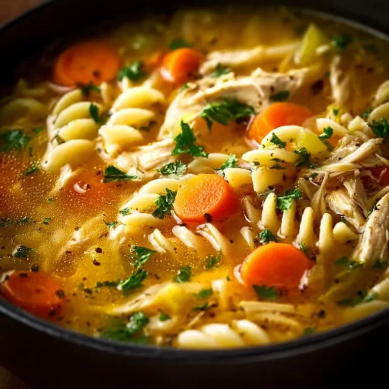 Bowl of slow cooker chicken noodle soup with vegetables and noodles